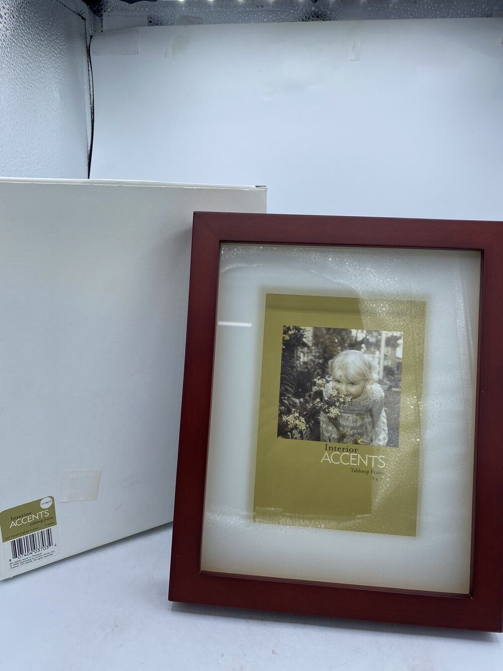 Interior Accents Wood Tabletop Frame 5X7 Frosted Glass NIB